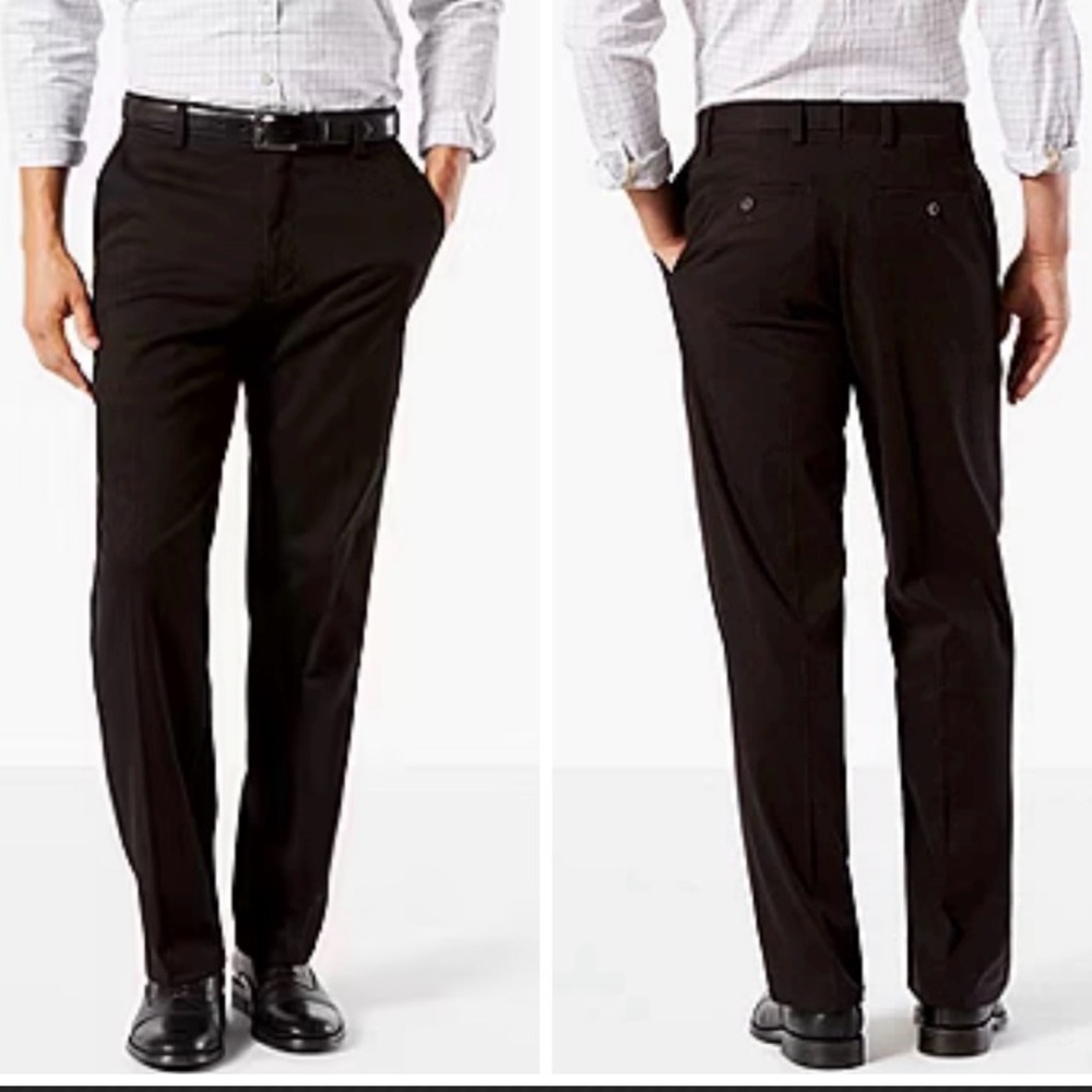 NWT Dockers Easy Khaki With Stretch Straight Fit Flat Front Black Pants 36 x 34